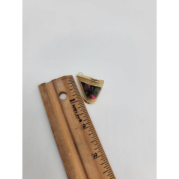 Vintage Painted Bent Oval Shape Pierced Earring Set Estate Jewelry 80's 90's - Picture 4 of 5